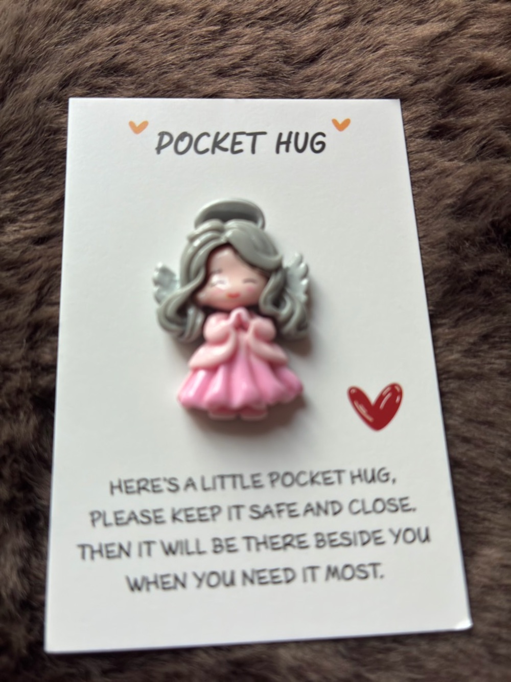 Pocket Hug Angel Pin - Pink & Gray